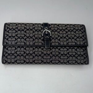Vintage Coach Wallet Black Signature C Buckle Trifold Jacquard w/Checkbook Cover